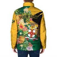 Personalized Jamaica Pineapple Padded Jacket Coat of Arms Tropical Flowers