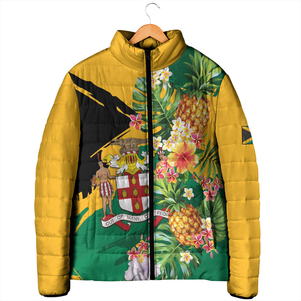 Personalized Jamaica Pineapple Padded Jacket Coat of Arms Tropical Flowers