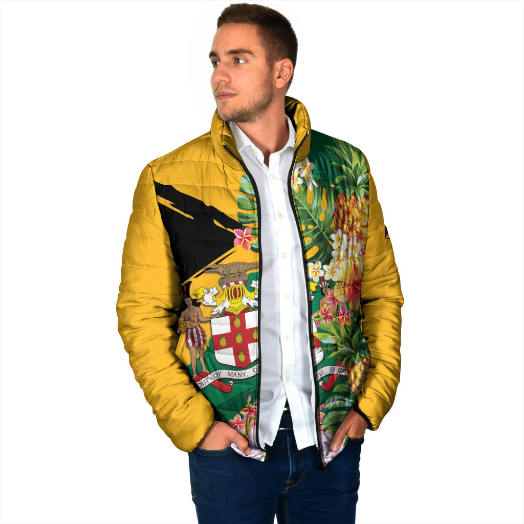 Personalized Jamaica Pineapple Padded Jacket Coat of Arms Tropical Flowers
