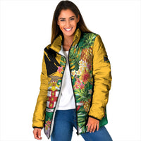 Personalized Jamaica Pineapple Padded Jacket Coat of Arms Tropical Flowers