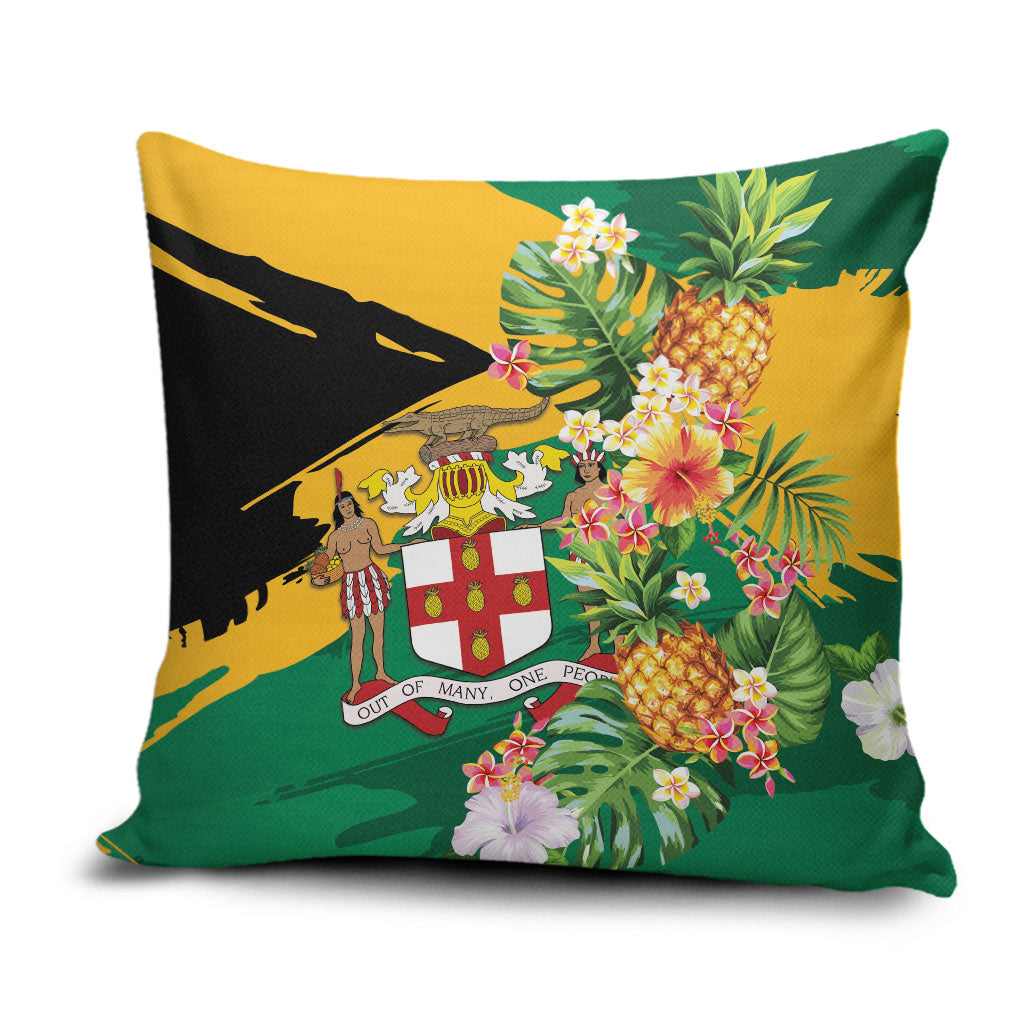 Jamaica Pineapple Pillow Cover Coat of Arms Tropical Flowers