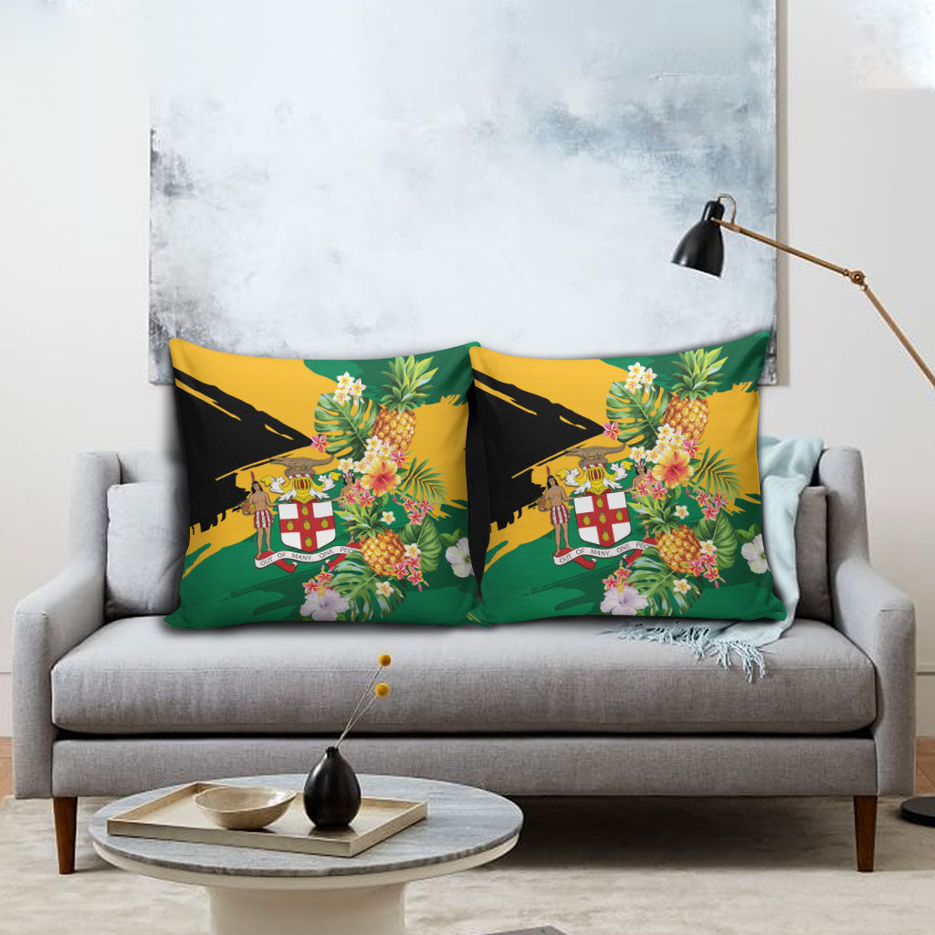 Jamaica Pineapple Pillow Cover Coat of Arms Tropical Flowers
