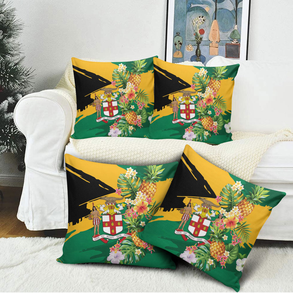 Jamaica Pineapple Pillow Cover Coat of Arms Tropical Flowers