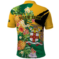 Personalized Jamaica Pineapple Polo Shirt Coat of Arms Tropical Flowers