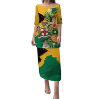 Personalized Jamaica Pineapple Puletasi Coat of Arms Tropical Flowers