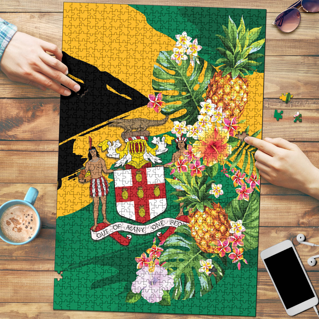 Jamaica Pineapple Puzzle Coat of Arms Tropical Flowers