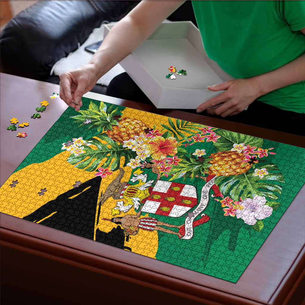 Jamaica Pineapple Puzzle Coat of Arms Tropical Flowers