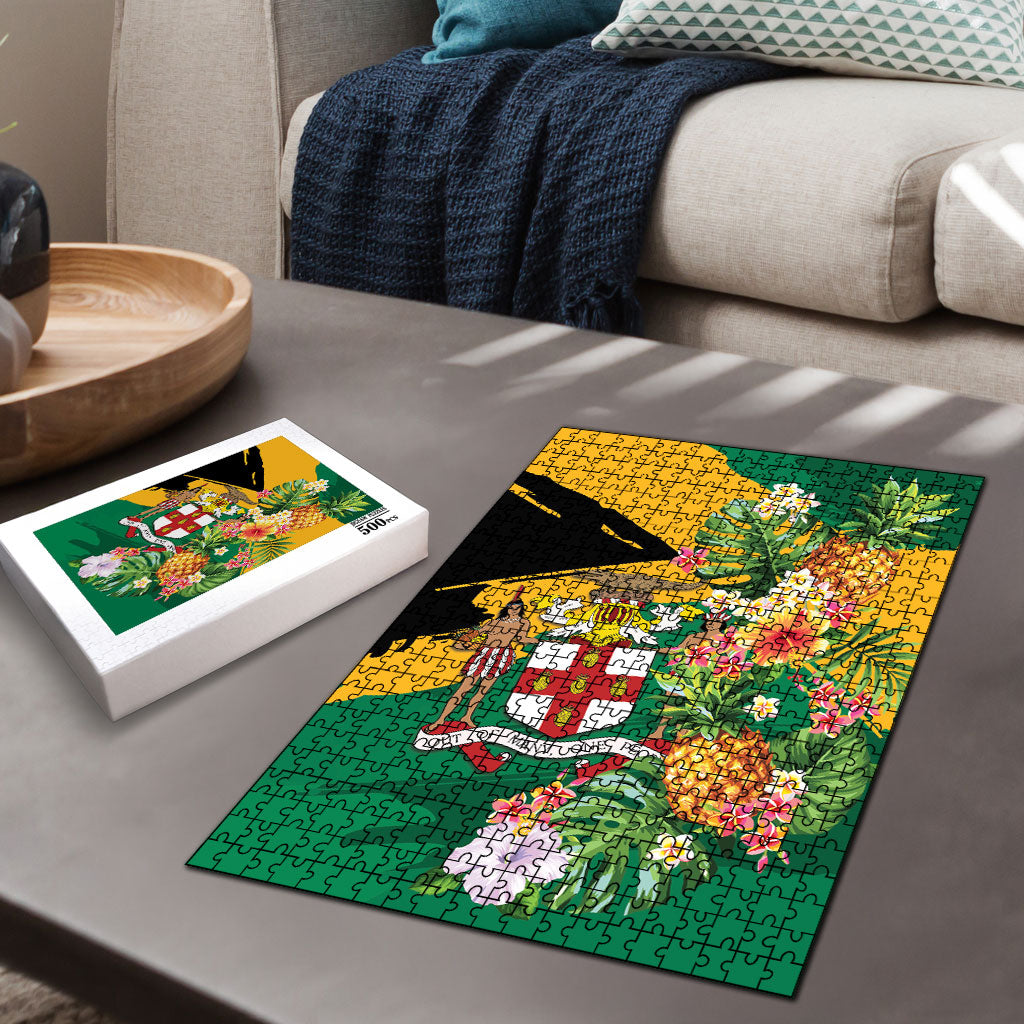 Jamaica Pineapple Puzzle Coat of Arms Tropical Flowers