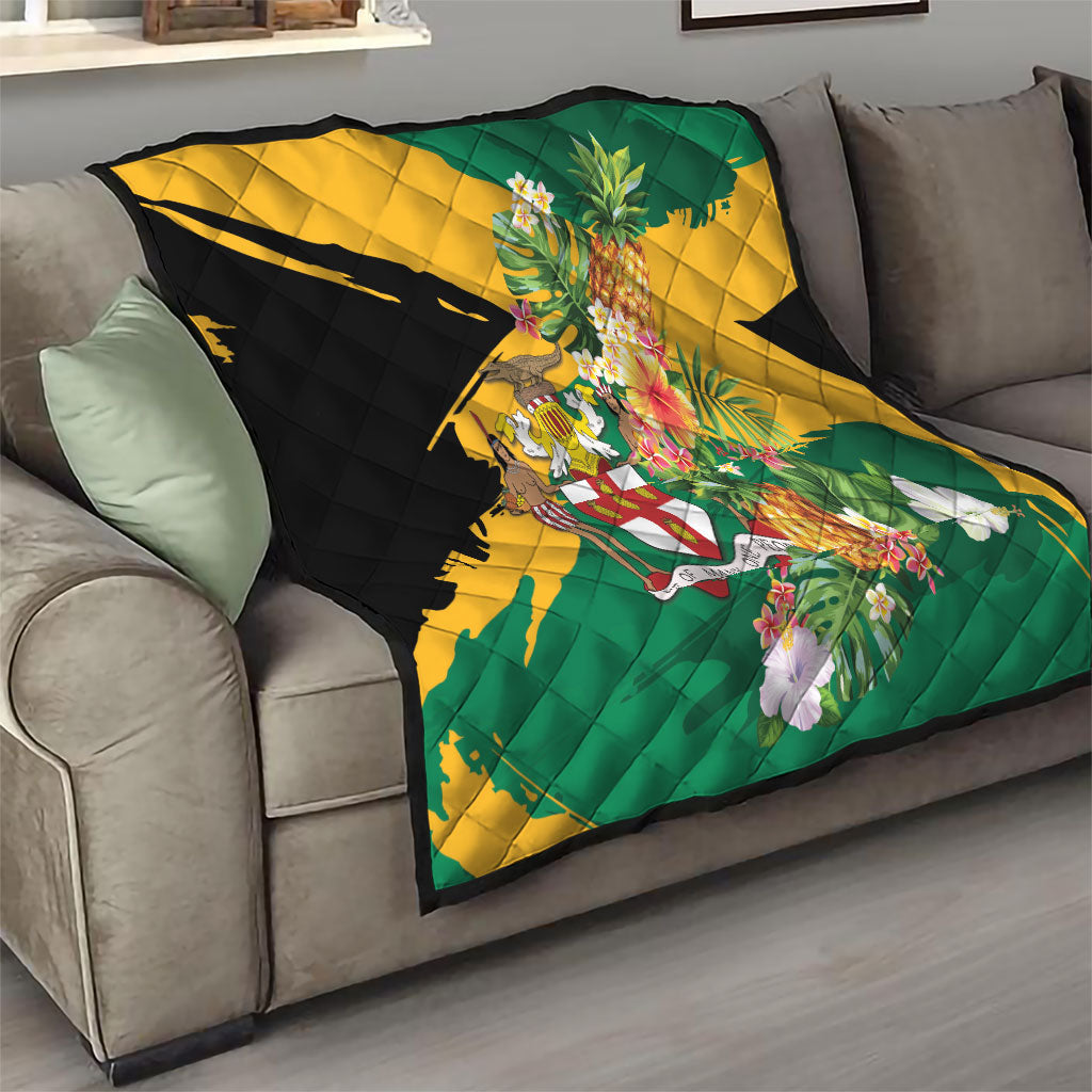 Jamaica Pineapple Quilt Coat of Arms Tropical Flowers