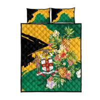 Jamaica Pineapple Quilt Bed Set Coat of Arms Tropical Flowers