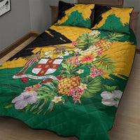 Jamaica Pineapple Quilt Bed Set Coat of Arms Tropical Flowers