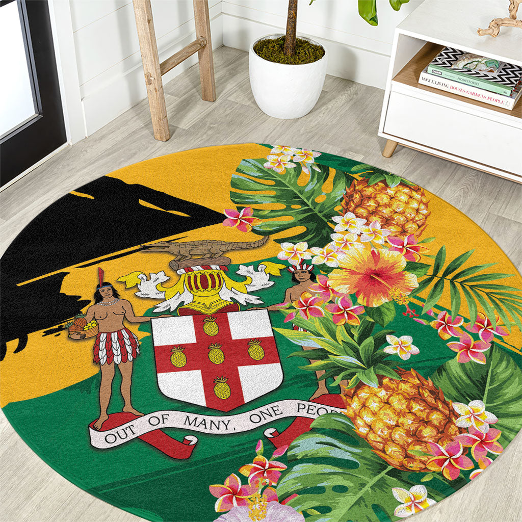Jamaica Pineapple Round Carpet Coat of Arms Tropical Flowers