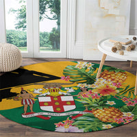 Jamaica Pineapple Round Carpet Coat of Arms Tropical Flowers