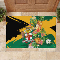 Jamaica Pineapple Rubber Doormat Coat of Arms Tropical Flowers