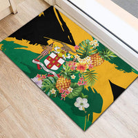 Jamaica Pineapple Rubber Doormat Coat of Arms Tropical Flowers