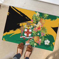 Jamaica Pineapple Rubber Doormat Coat of Arms Tropical Flowers
