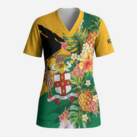 Personalized Jamaica Pineapple Scrub Top Coat of Arms Tropical Flowers