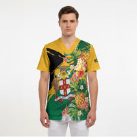 Personalized Jamaica Pineapple Scrub Top Coat of Arms Tropical Flowers