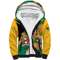 Personalized Jamaica Pineapple Sherpa Hoodie Coat of Arms Tropical Flowers