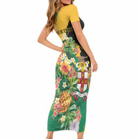 Personalized Jamaica Pineapple Short Sleeve Bodycon Dress Coat of Arms Tropical Flowers LT01