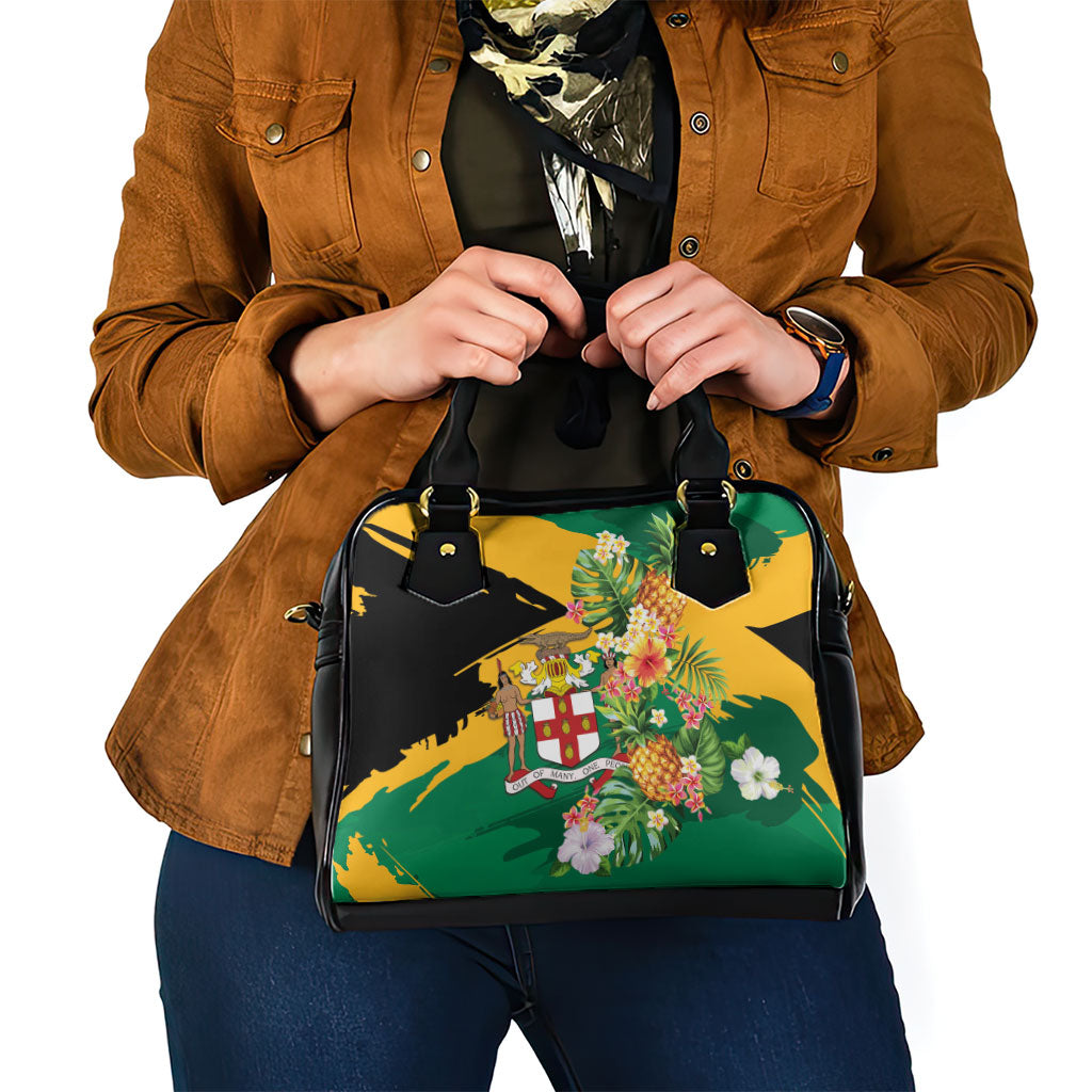 Jamaica Pineapple Shoulder Handbag Coat of Arms Tropical Flowers