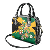 Jamaica Pineapple Shoulder Handbag Coat of Arms Tropical Flowers