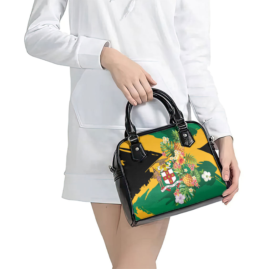 Jamaica Pineapple Shoulder Handbag Coat of Arms Tropical Flowers