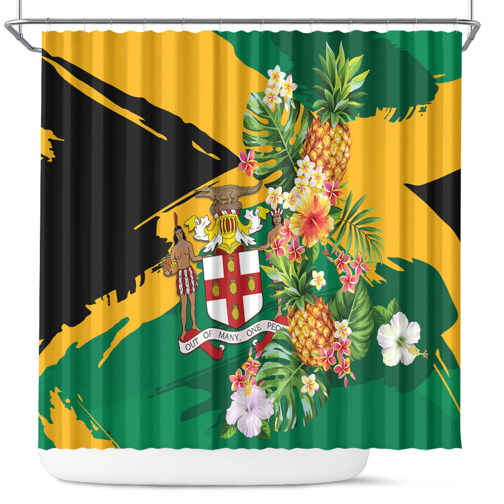 Jamaica Pineapple Shower Curtain Coat of Arms Tropical Flowers