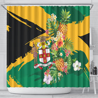 Jamaica Pineapple Shower Curtain Coat of Arms Tropical Flowers