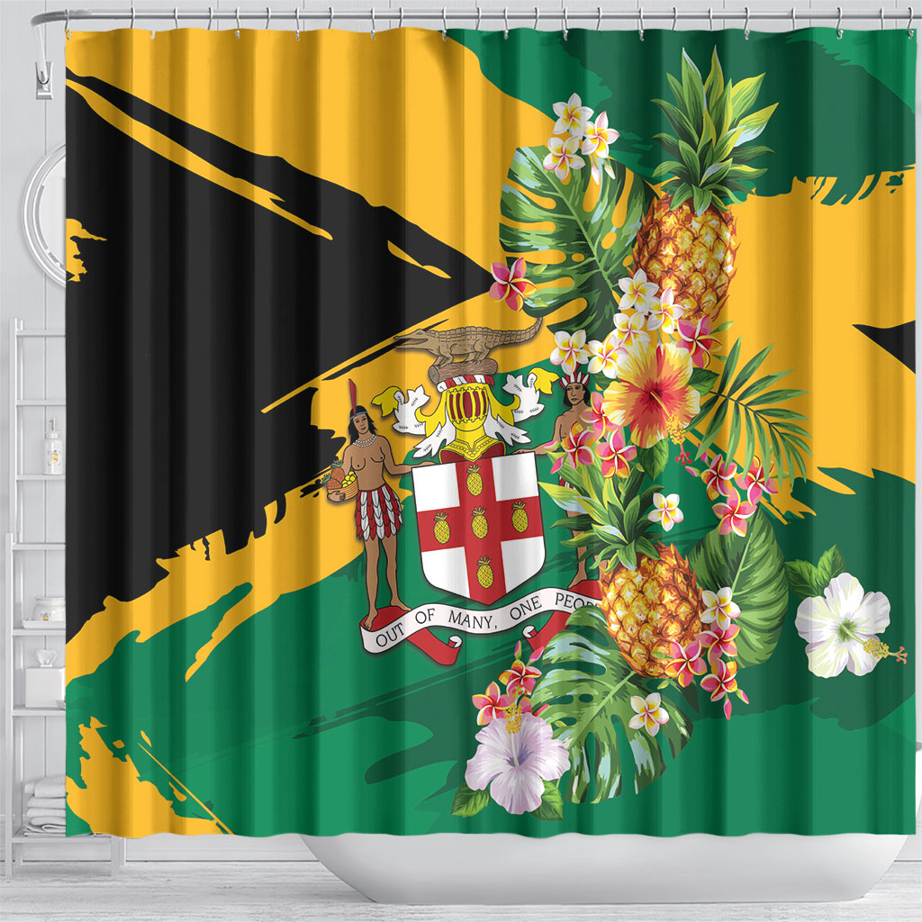 Jamaica Pineapple Shower Curtain Coat of Arms Tropical Flowers