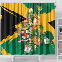 Jamaica Pineapple Shower Curtain Coat of Arms Tropical Flowers