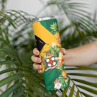Personalized Jamaica Pineapple Skinny Tumbler Coat of Arms Tropical Flowers