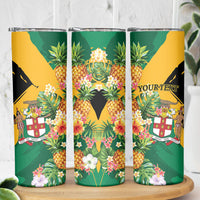 Personalized Jamaica Pineapple Skinny Tumbler Coat of Arms Tropical Flowers