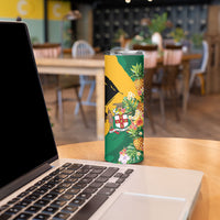Personalized Jamaica Pineapple Skinny Tumbler Coat of Arms Tropical Flowers