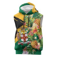 Personalized Jamaica Pineapple Sleeveless Hoodie Coat of Arms Tropical Flowers