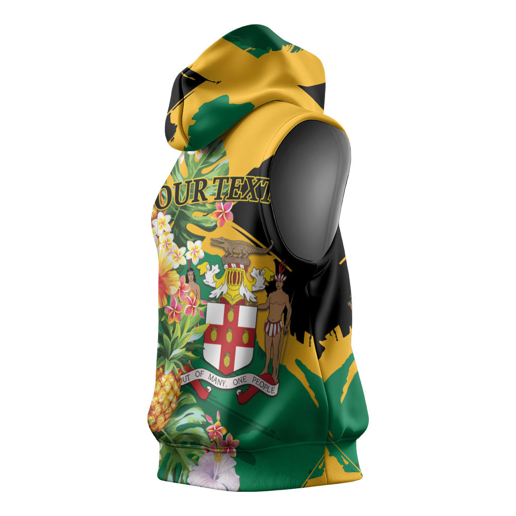 Personalized Jamaica Pineapple Sleeveless Hoodie Coat of Arms Tropical Flowers