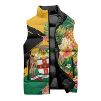 Personalized Jamaica Pineapple Sleeveless Puffer Jacket Coat of Arms Tropical Flowers