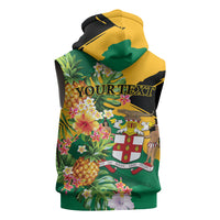 Personalized Jamaica Pineapple Sleeveless Zip Hoodie Coat of Arms Tropical Flowers
