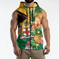 Personalized Jamaica Pineapple Sleeveless Zip Hoodie Coat of Arms Tropical Flowers