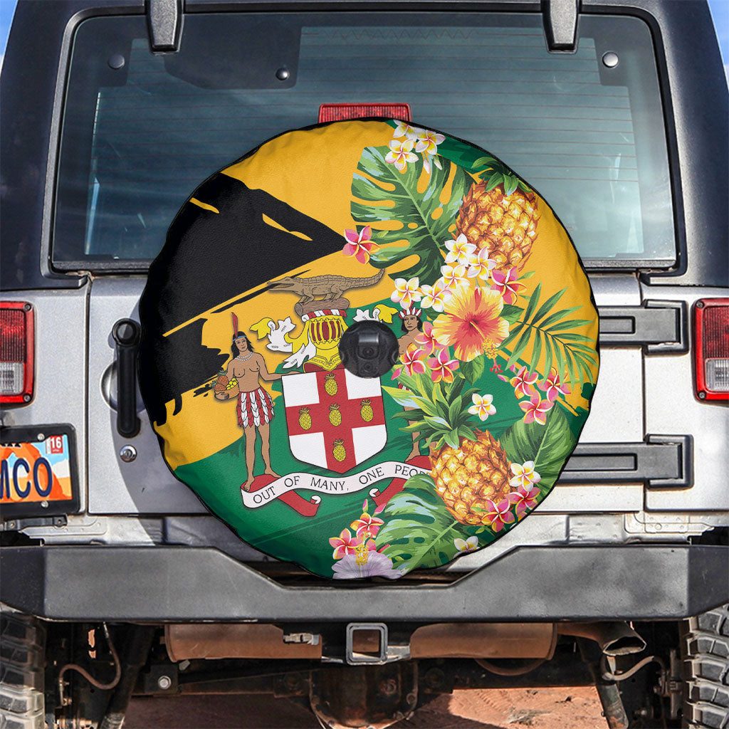 Jamaica Pineapple Spare Tire Cover Coat of Arms Tropical Flowers