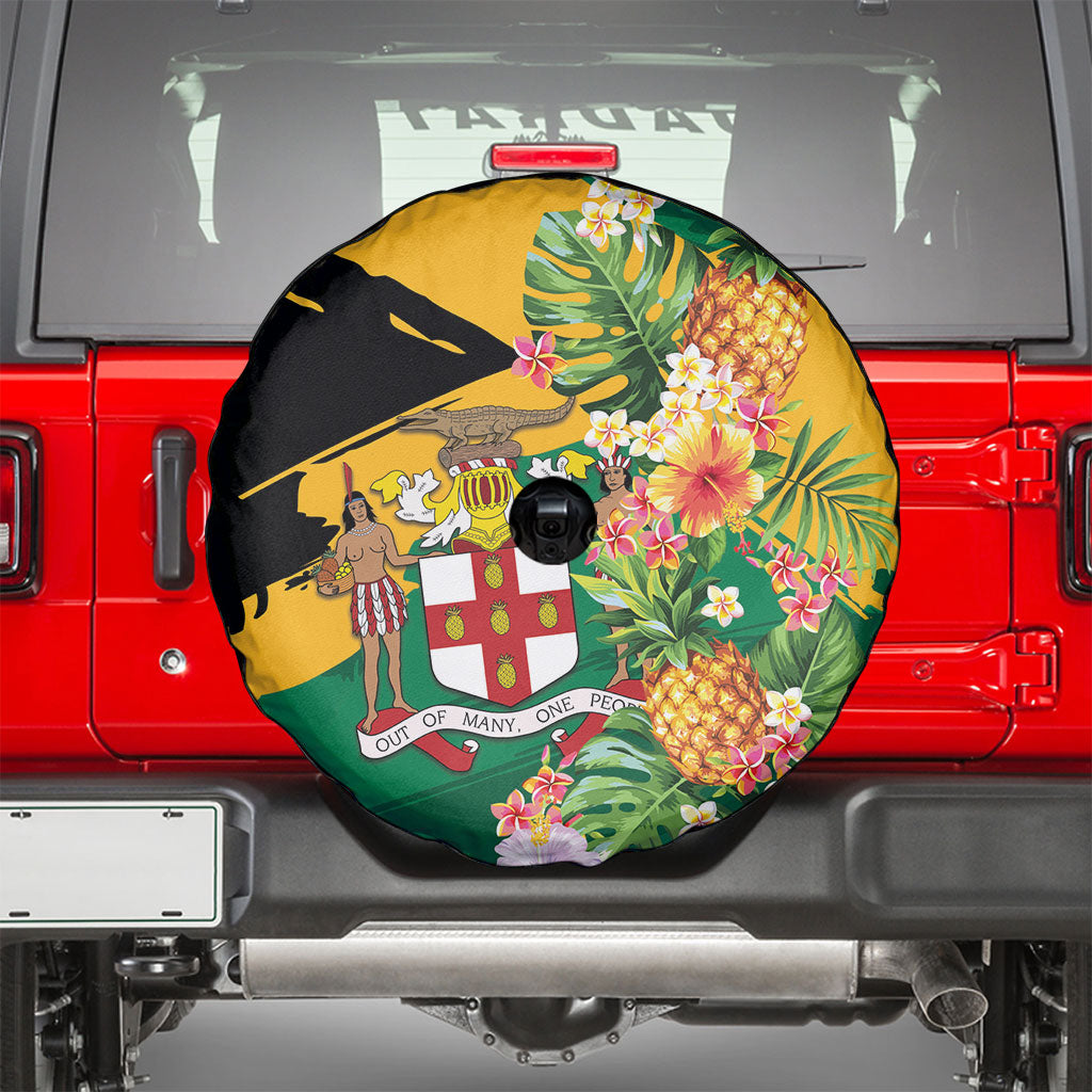 Jamaica Pineapple Spare Tire Cover Coat of Arms Tropical Flowers