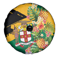 Jamaica Pineapple Spare Tire Cover Coat of Arms Tropical Flowers