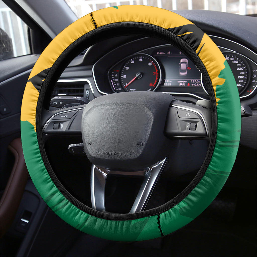Jamaica Pineapple Steering Wheel Cover Coat of Arms Tropical Flowers