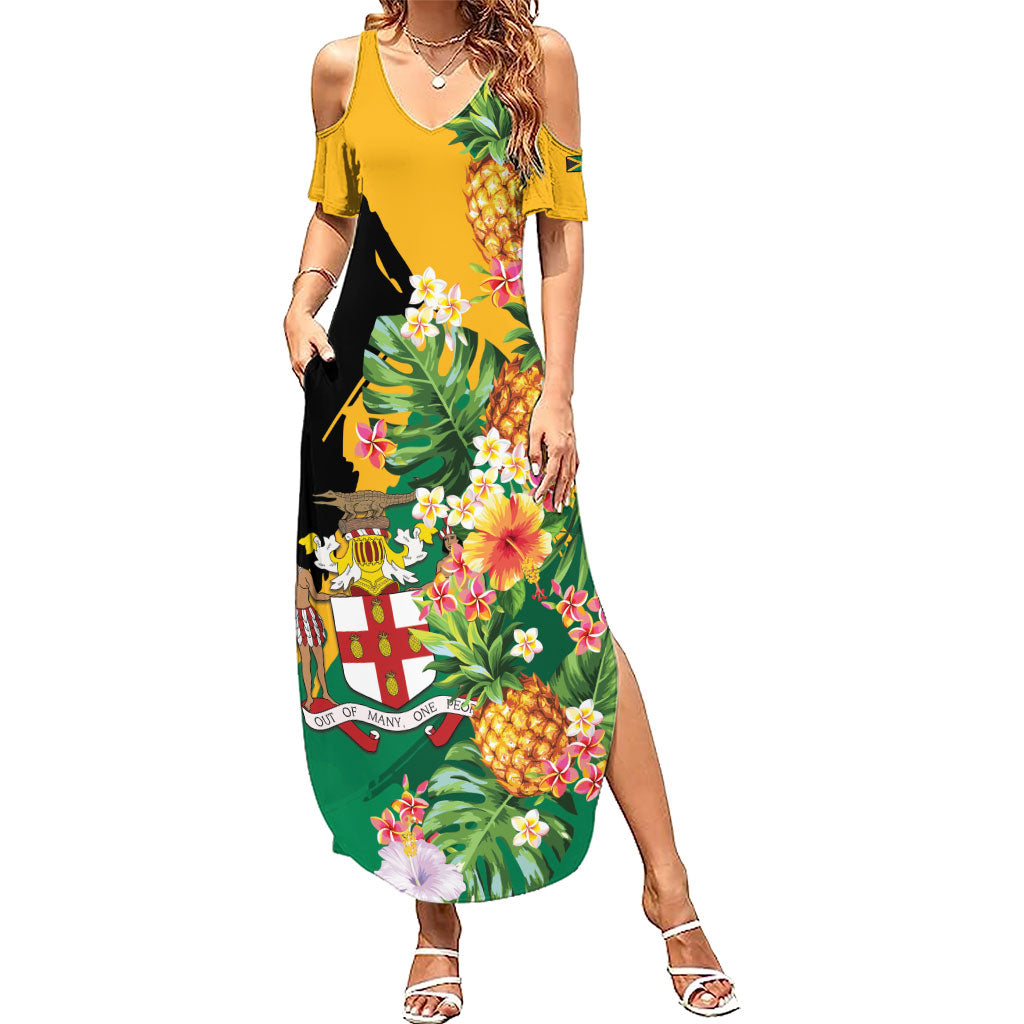 Personalized Jamaica Pineapple Summer Maxi Dress Coat of Arms Tropical Flowers