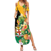 Personalized Jamaica Pineapple Summer Maxi Dress Coat of Arms Tropical Flowers
