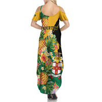 Personalized Jamaica Pineapple Summer Maxi Dress Coat of Arms Tropical Flowers