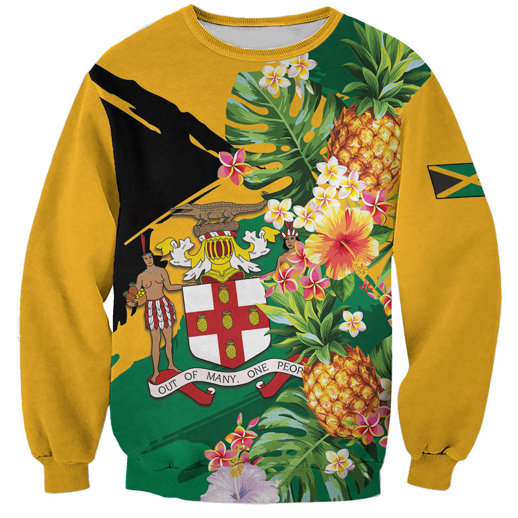 Personalized Jamaica Pineapple Sweatshirt Coat of Arms Tropical Flowers
