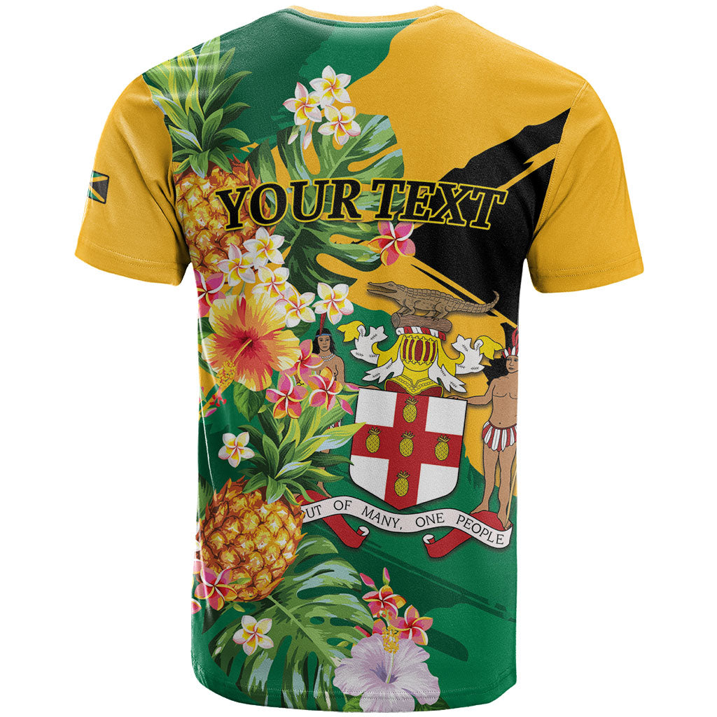 Personalized Jamaica Pineapple T Shirt Coat of Arms Tropical Flowers