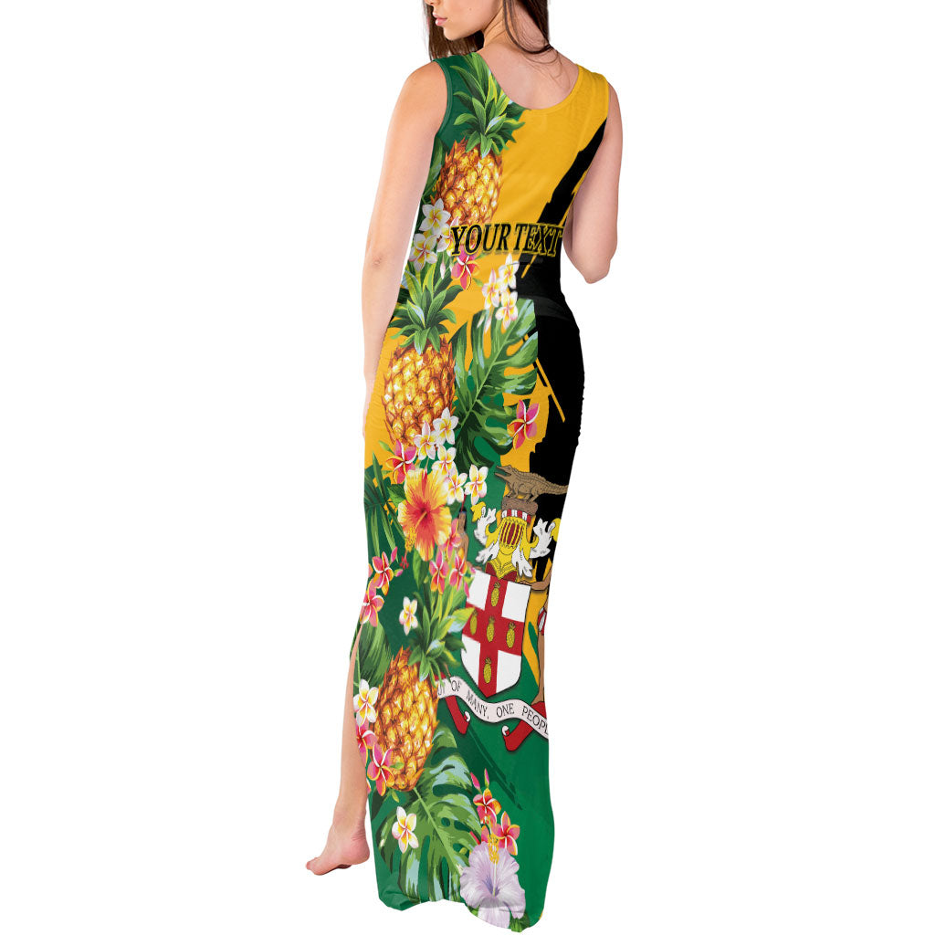 Personalized Jamaica Pineapple Tank Maxi Dress Coat of Arms Tropical Flowers