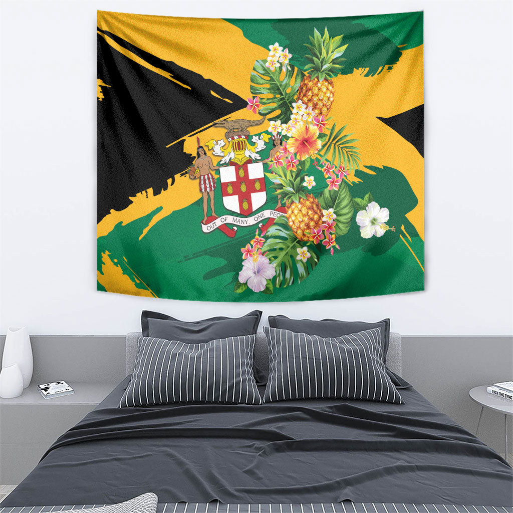 Jamaica Pineapple Tapestry Coat of Arms Tropical Flowers
